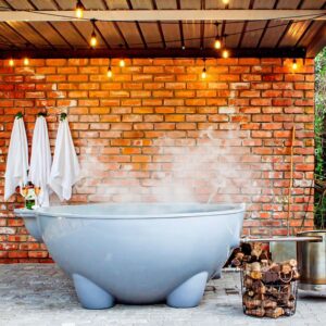 Grey Tickle Tub with Steam Rising