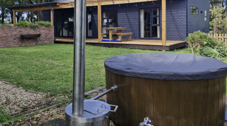 Wooden Hot Tub infront of cabin